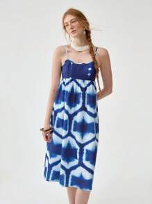 Florisole Vestido de verano casual sin mangas midi con estampado, azul - Azul Marino - Ver 5
