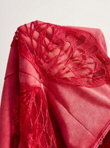 Bohemela 休闲纯色针织蝴蝶背透设计圆领短袖宽松大码T恤 - 紅色 - 查看 8