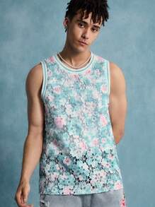 ROMWE MEN Casual 男士花卉印花圆领夏季休闲背心 - 彩色 - 查看 4