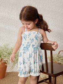 Blossori Pelele sin mangas con estampado floral azul de estilo campestre para bebé niña - Multicolor - Ver 6