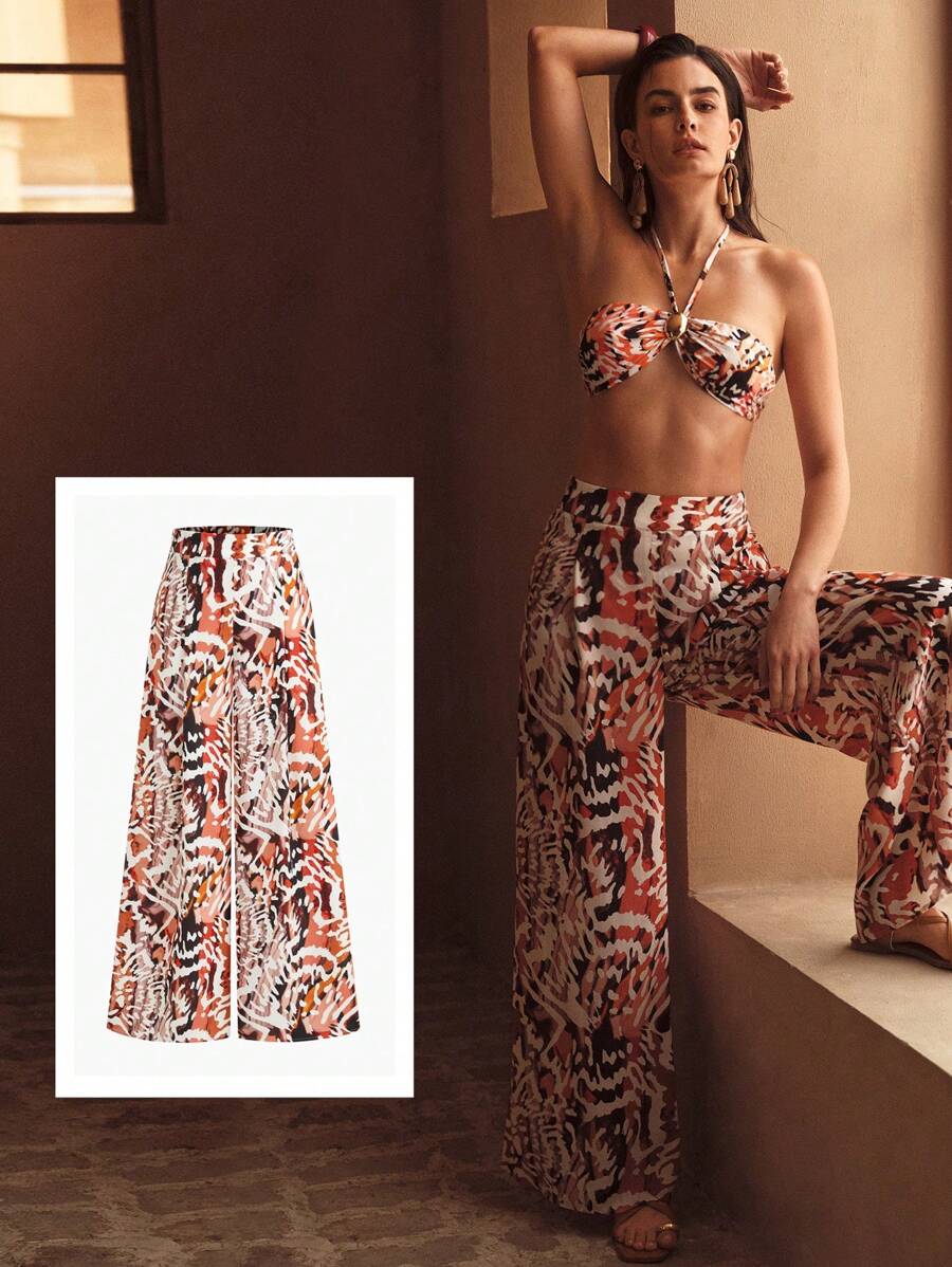 MOTF PREMIUM ALLOVER PRINT WIDE LEG COVER UP PANTS - Multicolor - View 1