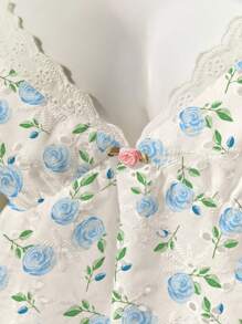 SHEIN Unity Tank top manis tanpa lengan dengan motif bunga pink, berlubang, bordir, detail renda, ikat dada, dan punggung terbuka, cocok untuk musim semi dan musim panas. - MultiWarna - View 5