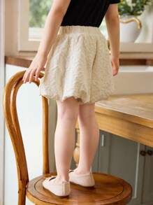 SHEIN Cute White Bow Skirt Shorts For Kids Polyester Textured Bloomers With Double Bow Detail Short Length  Kids Back To School - White - View 2