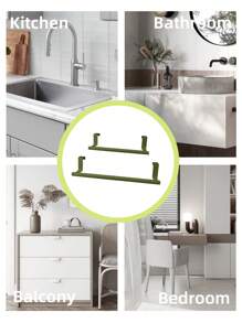 SHEIN Basic living 1入綠色單桿掛毛巾架櫥櫃門掛式無痕浴巾桿 - 綠色 - 查看 7