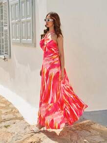 SHEIN VCAY Đầm đi biển hở lưng in họa tiết tie-dye cỡ lớn cho nữ - Nhiều màu - Xem 1