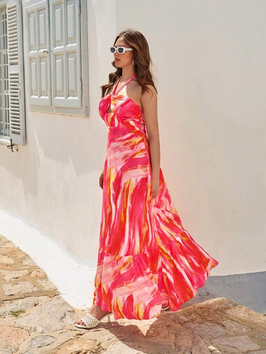 SHEIN VCAY Đầm đi biển hở lưng in họa tiết tie-dye cỡ lớn cho nữ - Nhiều màu - Xem 1