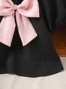 SHEIN Lockere, lässige Bluse mit Farbblock und übergroßer Schleife und Rundhalsausschnitt sowie Puffärmeln für Tween Mädchen