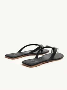 CUCCOO CHICEST Women's Outdoor Casual Fashion Versatile Black PU Flat Flip Flops, Leisure Holiday Beach Slippers