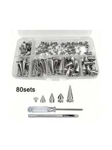 80 Sets Pointed Bead Screw Rivet, Punk Spikes And Studs Kit, Metal Tree Spikes Studs For Leathercraft And Punk Style Clothing Accessories DIY Craft Decoration