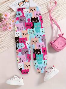 Young Girl Casual Cute Pattern Utility Pants, Suitable For Summer, For Summer - Multicolor - View 1