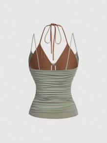 SHEIN MOD Maglietta donna a fascia con nodo in maglia, gialla, top corto primaverile, adatto per festival musicali, abbigliamento western da donna, top estivi carini