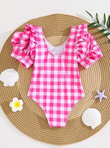 Emery Rose Kids Emery Rose Kids Bộ đồ bơi liền mảnh kẻ caro đan cho bé gái - Hồng - Xem 4