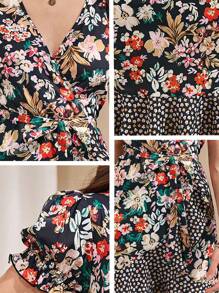 Almamuse Đầm ngắn thắt lưng in họa tiết hoa cho kỳ nghỉ hè dành cho nữ - Nhiều màu - Xem 7