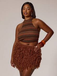 MUSERA Plus Size Knit Frill V Hem Mini Skirt Swim, Holiday, Sexy, Cute Winter Fall Autumn Autumn Winter Fall Thanksgiving Chic