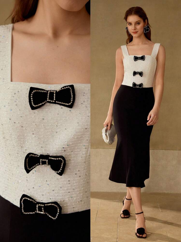 BOW DETAIL BIAS CUT DRESS