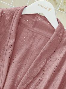 SHEIN Lady 四季蓝色镂空纹理开衫女士外套秋冬女士办公室服装