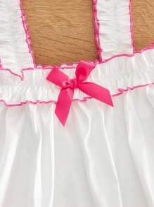 FairyFlirt مجموعة ملابس داخلية نسائية رومانسية جذابة للحفلات والعطلات والأعراس مكونة من قطعتين، سروال مثلث ذو ألوان متباينة مع كشكشة وربطة ساتان ،أبيض وزهري، متعددة الطبقات