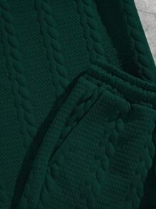 Manfinity VCAY 两件套加大码男士针织休闲宽松落肩短袖T恤和抽绳腰直筒短裤套装，适合夏季穿着 - 綠色 - 查看 4