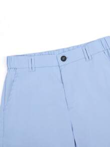 Manfinity Homme Men's Solid Color Pocket Casual Shorts, Versatile Summer Light Blue Shorts - Baby Blue - View 4