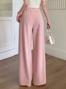 SHEIN Pantalones rectos casuales y versátiles de pierna holgada, de color rosa, elegantes para uso diario y para ir y venir