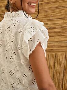 Bóhologie Embroidery Butterfly Sleeve V Neck Blouses - White - View 6