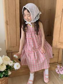 DAZY Vestido casual de niña joven con cuello redondo, sin mangas, con volantes en el bajo y rayas de verano