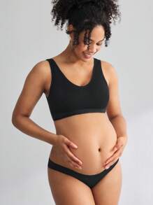 BloomMama Maternity Solid Color Round Neck Wireless Nursing Bra - Camisole Style - Black - View 3