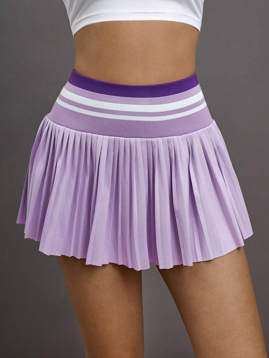 Activina Women Striped Pleated Short Sports Skort Tennis Skirt - Mauve Purple - View 1