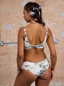COUREZ Camo Print Bralette Top With Bottoms Bikini Set /Summer Outfits For Women Vacation Summer Beach Swimwear Y2K Vintage - Multicolor - View 3