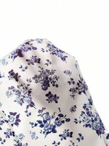 Rafferiza Fabric Print Stand Collar Foldable Tie Sleeveless Women Shirt - Purple - View 7