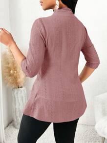 SHEIN Lady 四季蓝色镂空纹理开衫女士外套秋冬女士办公室服装