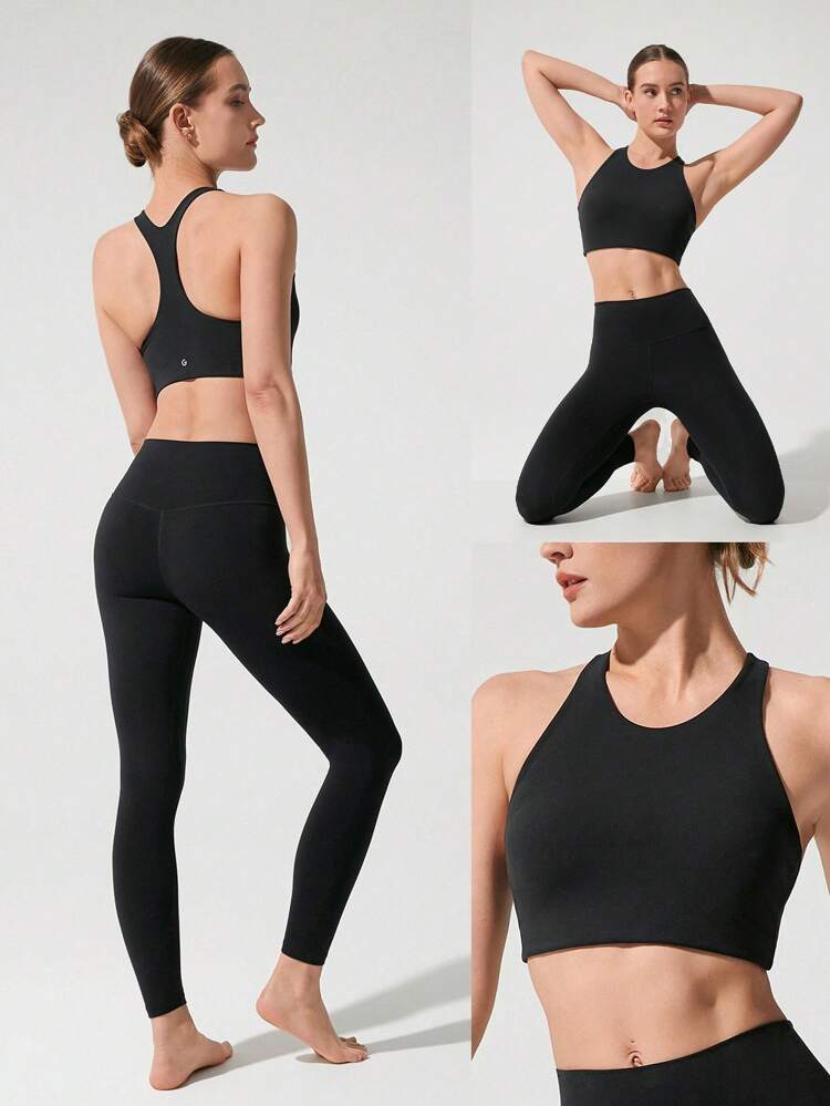 FeatherFit™ Fly High Neck Removable Cups Racerback Sports Bra Low Impact Yoga Pilates Barre Studio Daily Casual Wear