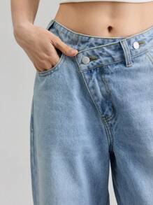 Ontre 2025秋冬女装，女士秋冬装，返校装，万圣节，圣诞节，商务休闲装，复古端庄优雅百搭基础款，纳什维尔服装，女士不对称腰部口袋休闲牛仔裤