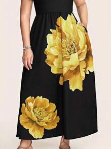 SHEIN LUNE Plus Size Women Vibrant Floral Print Full Swing Dress Country Concert Outfit Graduation Outfit Summer Outfits For Women Brunch Outfits For Women Mother's Day Church Outfits Women