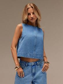 SHEIN Forever 21 女士秋冬正装/返校季/万圣节/婚礼宾客/度假/千禧年/海滩/可爱/教师/外出/商务休闲/优雅/生日/办公室/乡村音乐会/夜店性感/西部风/工作/街头风/复古/节日/鸡尾酒会/锐舞派对/毕业舞会/夏威夷/机场/趣味/基础款/早午餐/2000年代风格/老钱风格/教堂/返校节/高贵/派对/端庄/约会之夜/牛仔女郎/无袖牛仔上衣 - 藍色 - 查看 8