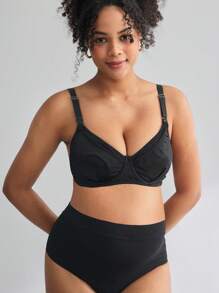 Moonlight&Mama Maternity Solid Color Nursing Bra - With Ruffle Edge Elastic, Front Double Openings, Wider Shoulder Straps - Black - View 4