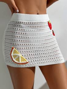 Swim Vcay Top de tunique lâche tricoté à la main en crochet, pour la plage et les vacances, avec des motifs de fruits comme cerise, fraise et citron, pour femmes - Blanc - Voir 3