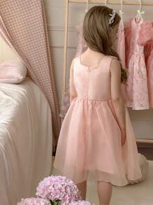 SHEIN Vestido sin mangas elegante y con decoración de lazos rosados para niñas jóvenes