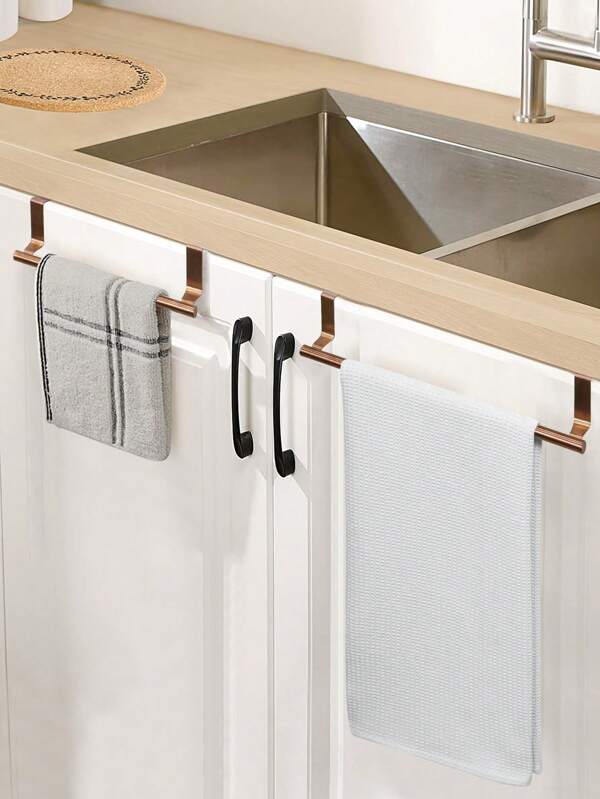 SHEIN Basic living 1PC Rose Gold Single Rod Towel Rack Cabinet Door Back Type Hanging Rack Non-Punched Towel Rod