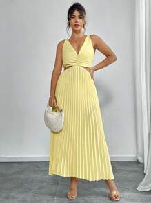 Elenzga Robe plissée dos nu de couleur unie élégante pour grande taille, pour l'été