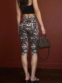 INAWLY Fashion Sexy Club Leopard Print Form-Fitting Capri Pants