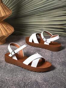 SHUZIA 圓頭交叉帶厚底涼鞋 - 白色 - 查看 7