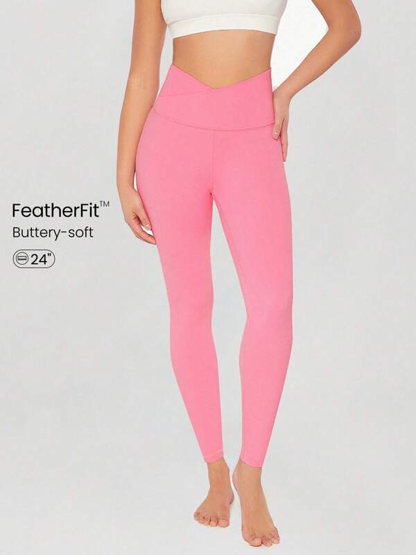 GLOWMODE 24" FeatherFit™ Crossover Yoga Leggings Buttery Soft High Stretch Crossover Waist Sports Tights