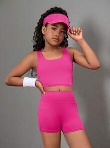 SHEIN Girlism Tween Girl 3pcs Set: Long Sleeve Mock Neck Zip-Up Top, Tank Top, And Sports Leggings