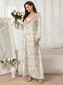 Al Najma 女士浪漫花卉印花保守优雅魅力时尚阿拉伯风格连衣裙，春夏季，端庄 - 彩色 - 查看 6