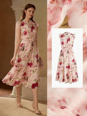 MOTF PREMIUM ロマンチックな花柄プリントミディアムドレス