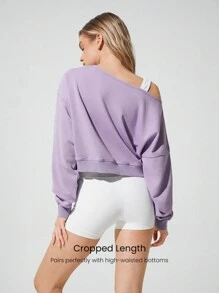 GLOWMODE Sanfte, hautfreundliche, verwaschen Crop Off-Shoulder Rippensaum Manschetten Sweatshirt, Alltags Lässig Kleidung