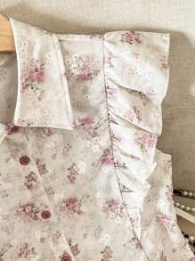 Seusyu Women's Spring/Summer Digital Floral Print Ruffle Sleeve Blouse, Fashionable Age-Reducing