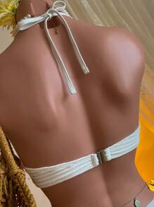 SHEIN MOD Solid Color Sexy Triangle Bikini Halter Top,4th Of July Swimsuit - White - View 5