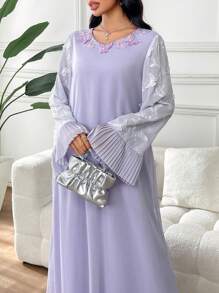 Yasmyna Damen V-Ausschnitt weites Ärmel Plissee Schulter elegantes langes türkisches Kleid Luxuskleid für Frauen, islamisches Kleid für Frauen, dezentes Kaftan